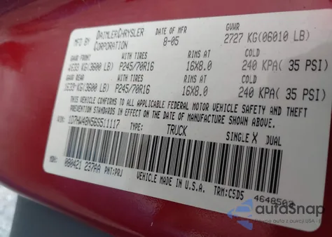 2006 Dodge Dakota Slt из США, поврежденный, VIN 1D7HW48N56S511117